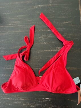 NWT Shade & Shore Bright Red Triangle Bikini Top with Tie Straps